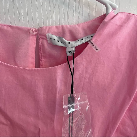 NEW English Factory Pink scalloped puff sleeve Short Sleeve Mini Dress Medium - Picture 7 of 16